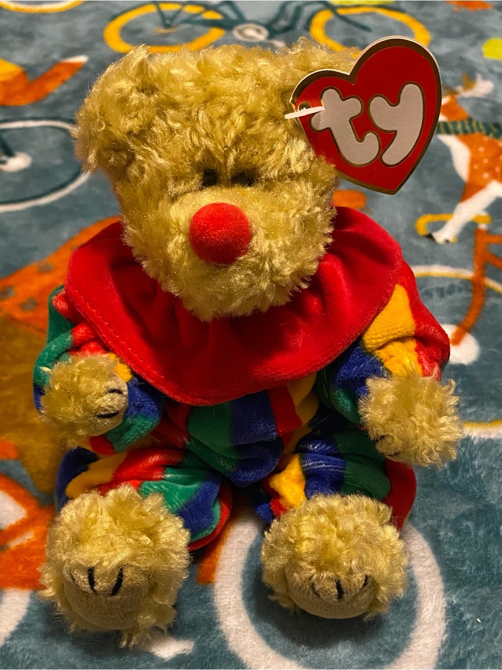 Piccadilly TY Attic Treasures 1993 Clown Bear Rainbow Suit Red Nose NWT